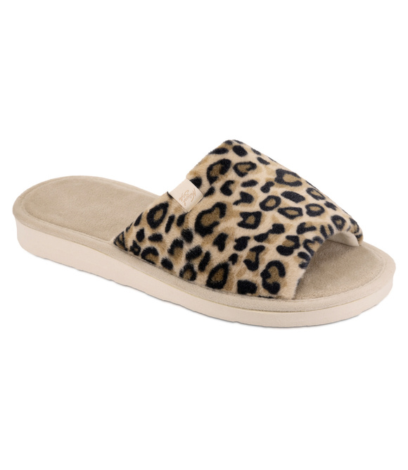 Kapcie damskie obuwie domowe odkryte palce w panterkę