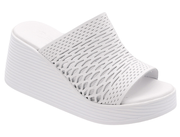 Klapki damskie profilaktyczne wysokie ażurowe na koturnie