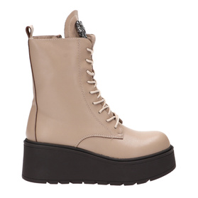 Botki zimowe damskie wysokie sznurowane z zamkiem na koturnie